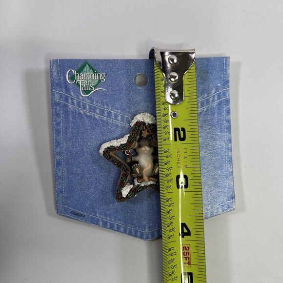 Charming Tails Vintage Pin Mackenzie Mouse Holiday Star Swing 2002 Denim Card - Picture 6 of 7